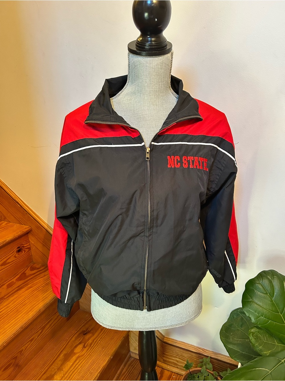 Vintage NC State Black & Red Zip-Up Windbreaker Jacket